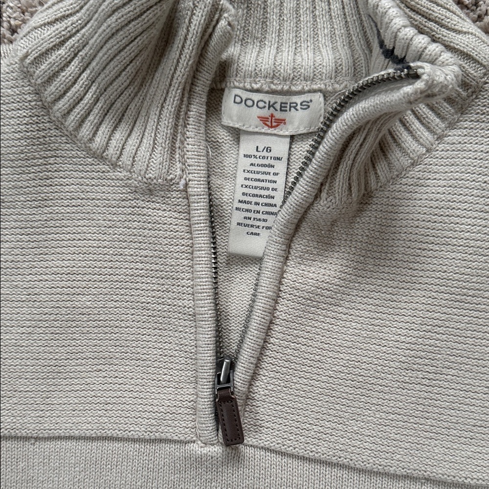 Dockers Men's Cream Quarter Zip Sweater 100% Cotton - Picture 3 of 7